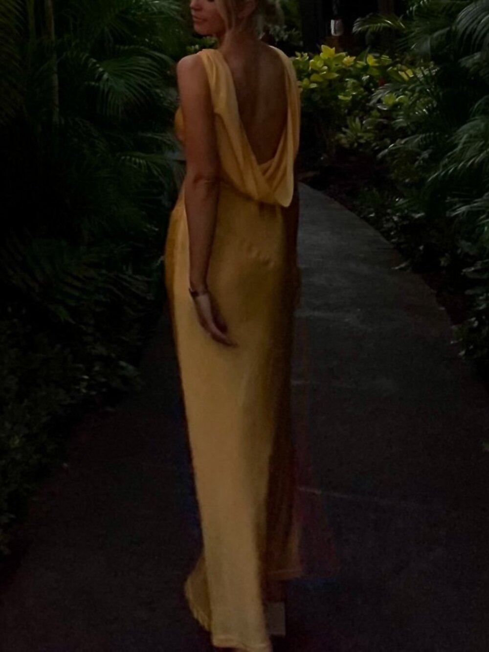 Meshki Nadia Satin Maxi Dress Cowl Back Marigold Yellow XS